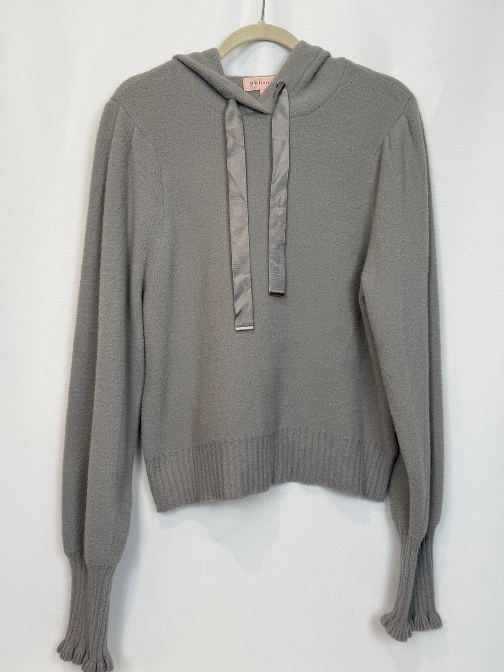 Philosophy Republic Clothing Gray Fuzzy Hoodie Satin Ribbon Size L